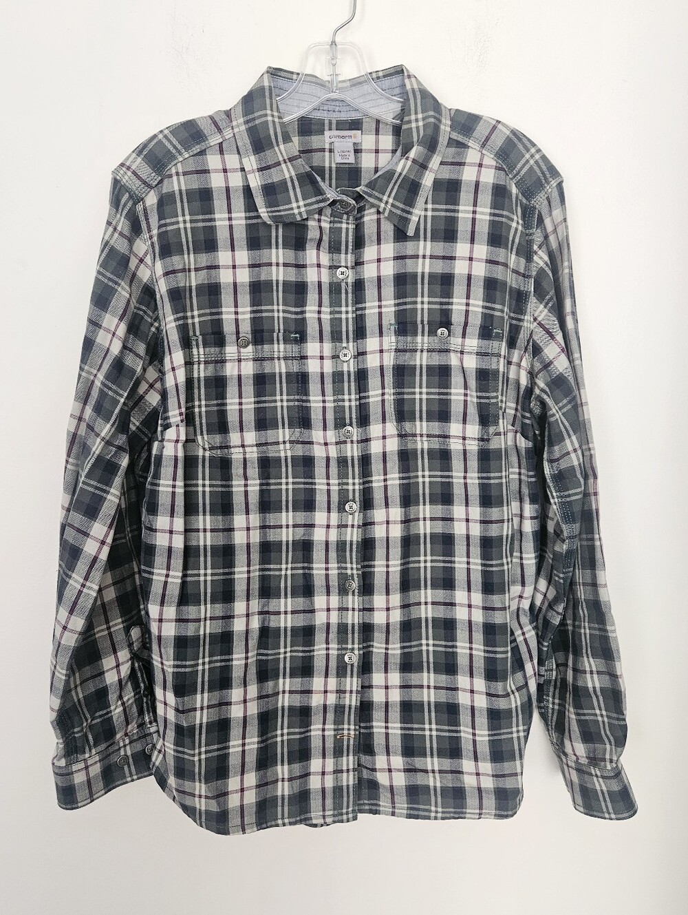 Carhartt plaid flannel long-sleeve button-down shirt Size Large 12/14